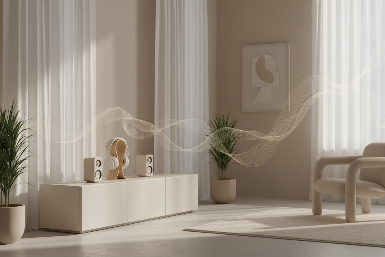 minimalist immersive audio experience nordic beige clean chic soft peaceful